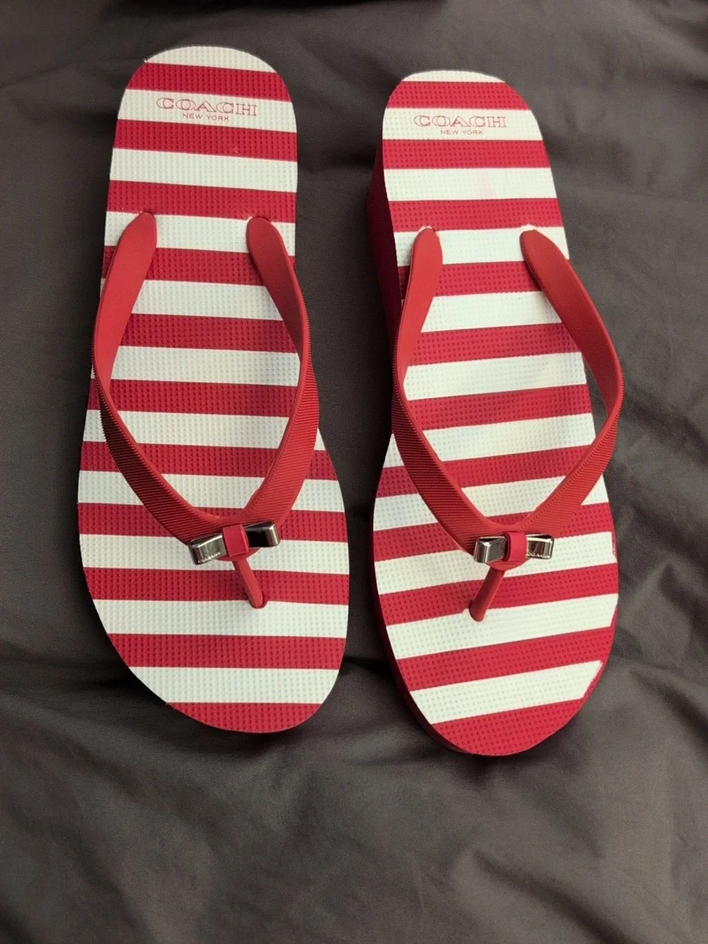 Coach Pop Pink and White Platform Flip Flops Size 10 - Picture 2 of 12